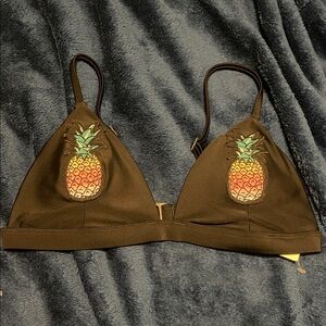 NWT Hollister Black Bikini Top with Pineapple Embroidery